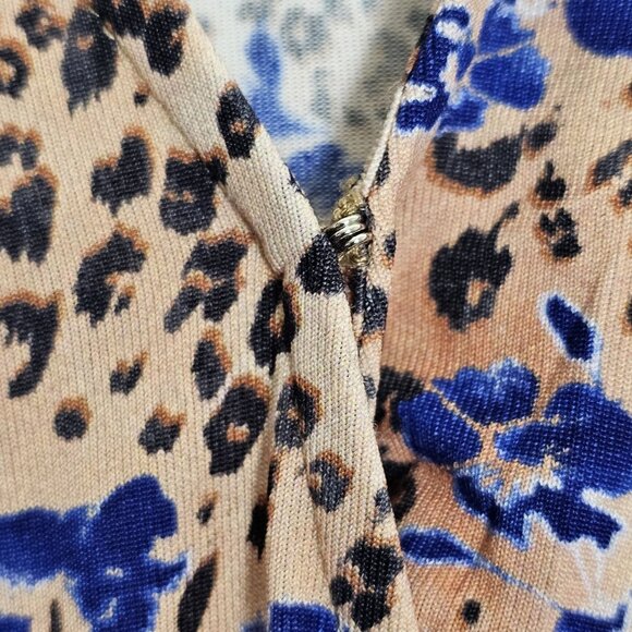 Ramy Brook Size Small Blouse V Neck Leopard Floral Peplum Hem Long Sleeve Top - Picture 3 of 6